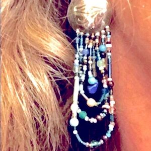 Sterling Silver Egyptian Eye motif earrings with semiprecious beads